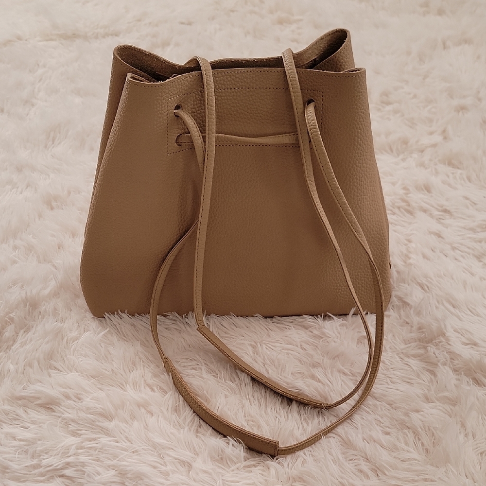 8 Other Reasons Camel Tan Vegan Leather Slouchy Bucket Bag Tote Purse NWOT